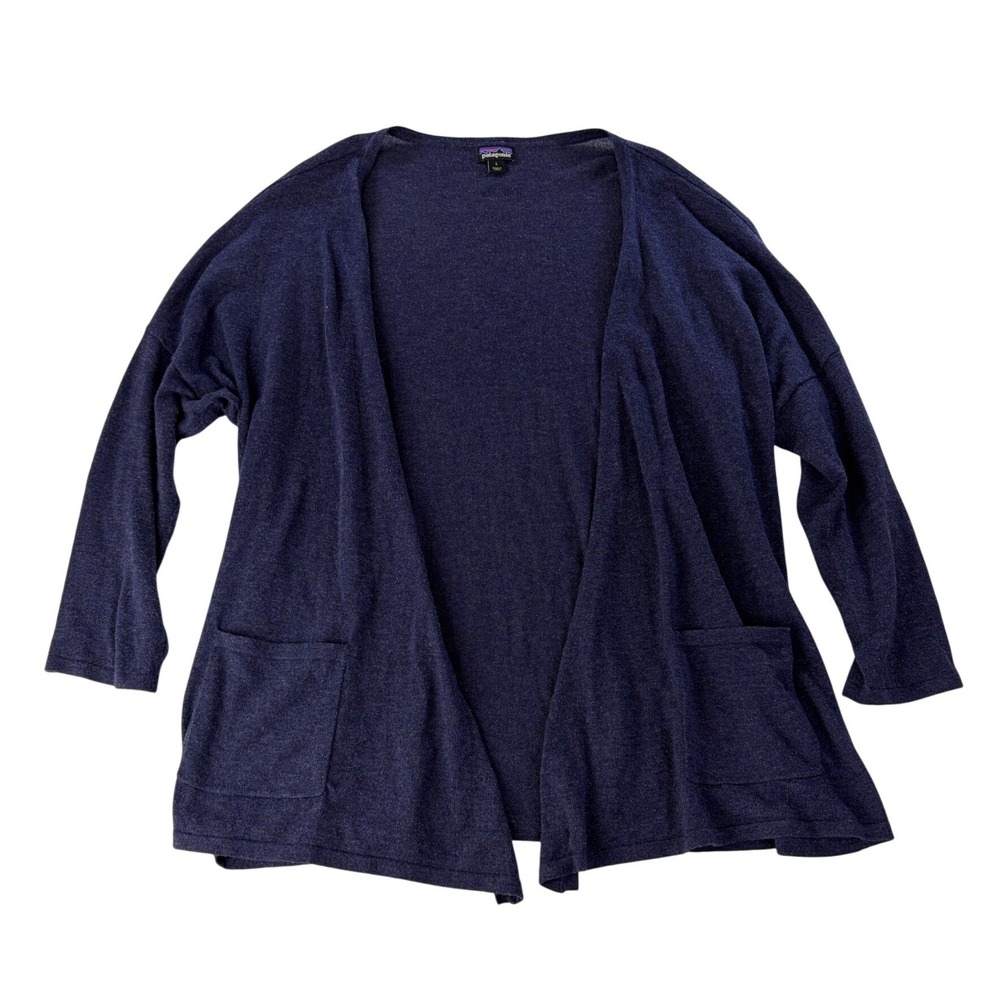 Patagonia Cardigan Womens L Open Front Organic Cotton 3/4 Sleeve Sweater Office